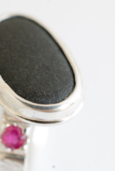 Black stone ruby gemstone silver ring