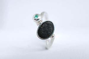 Art jewelry. Handmade silver ring with emerald.