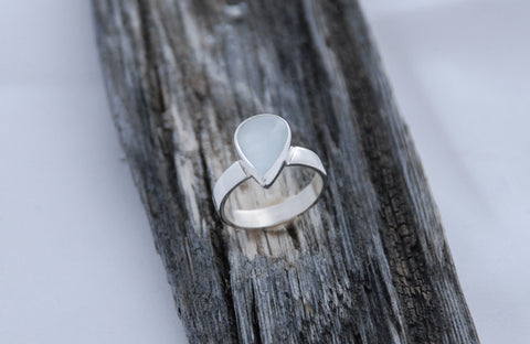 Aquamarine Pear Bezel Sterling Silver ring