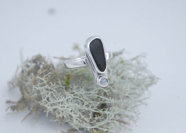 Black stone and moonstone Sterling silver ring.