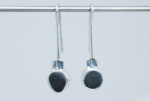 Dangling silver earrings with natural Black stone