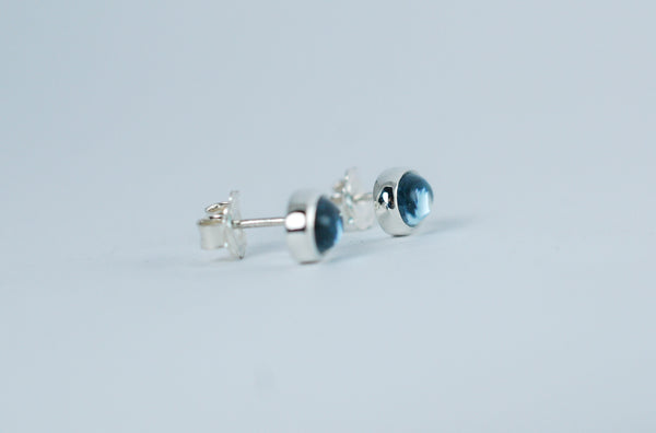 Swiss blue topaz stud earrings. Handmade jewellery.