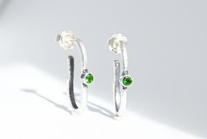 Silver earrings with green diopside