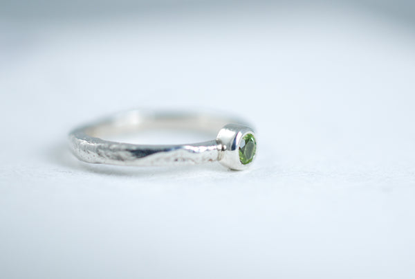 Silver stacking ring with Green Peridot