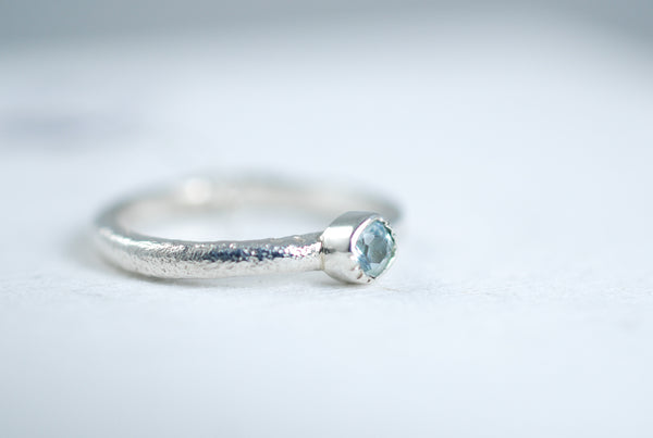 Aquamarine Bezel setting silver stacking ring