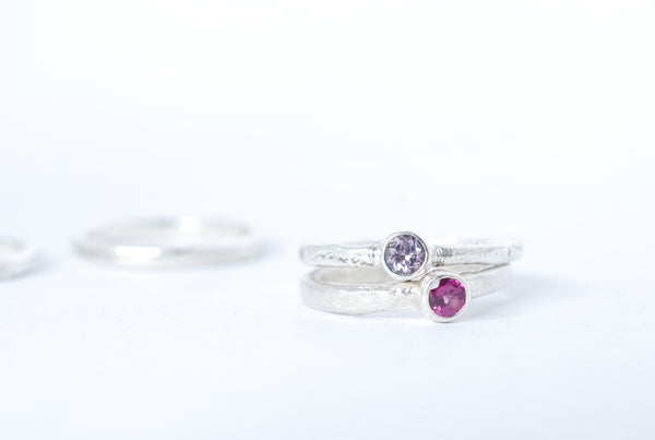 Purple silver stacking rings. Colourfull jewellery