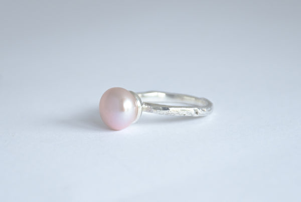 Silver ring with pink pearl. Handmade jewellery