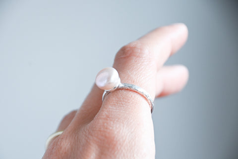 Silver ring with pink pearl. Handmade jewellery