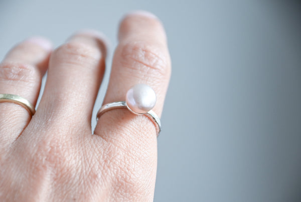Silver ring with pink pearl. Handmade jewellery
