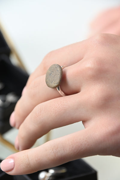 Roads - silver ring with beach pebble