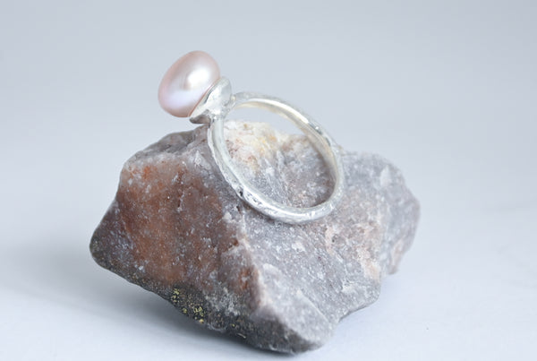 Silver ring with pink pearl. Handmade jewellery
