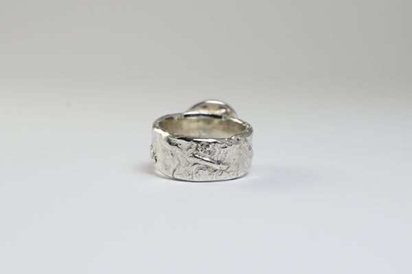 black natural rough seashore stone silver handmade ring