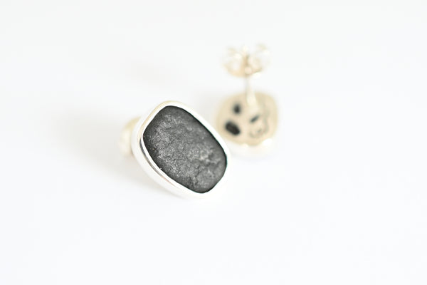 Beach pebble jewellery black stone silver earrings nature inspired jewellery one of a kind