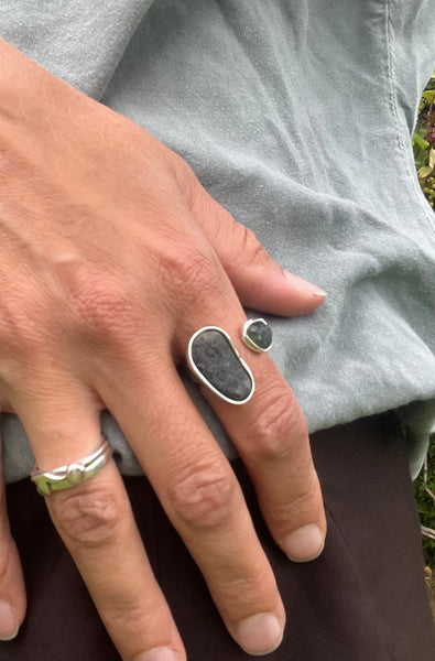 Open design two stone silver ring