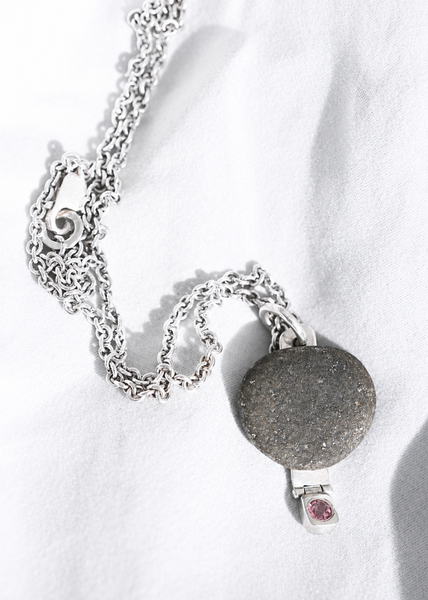 Rough Baltic seashore pebble and pink sapphire necklace