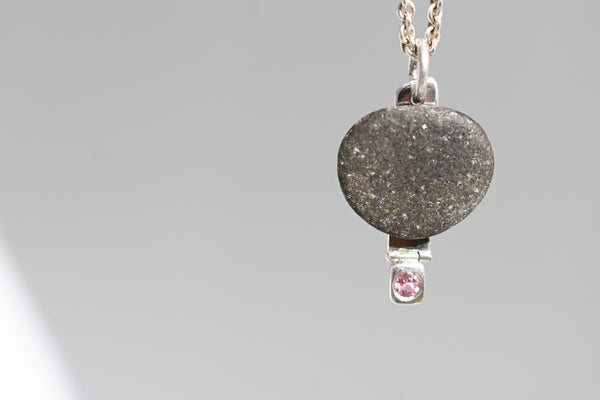 Rough Baltic seashore pebble and pink sapphire necklace