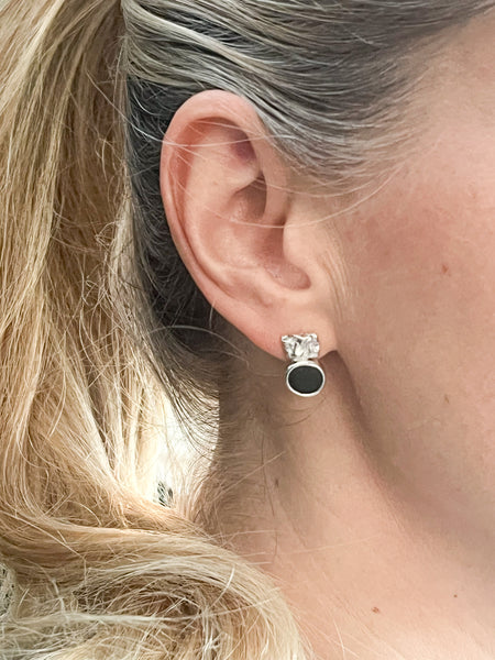 Black beach pebble silver earrings. Nature connection.
