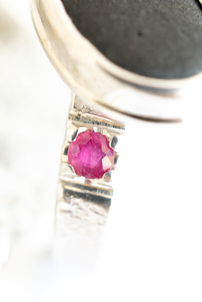 Black stone ruby gemstone silver ring