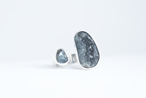 Open design two stone silver ring