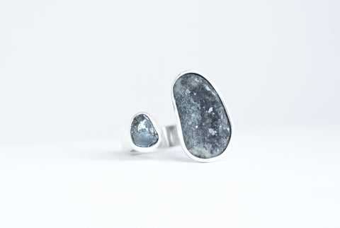 Open design two stone silver ring