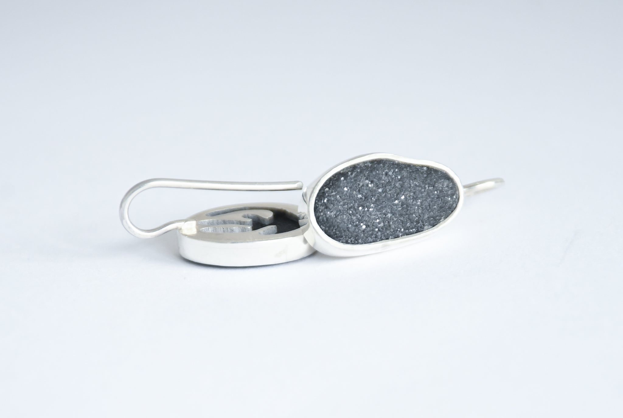 Handmade Silver earrings with dark grey seashore stones 