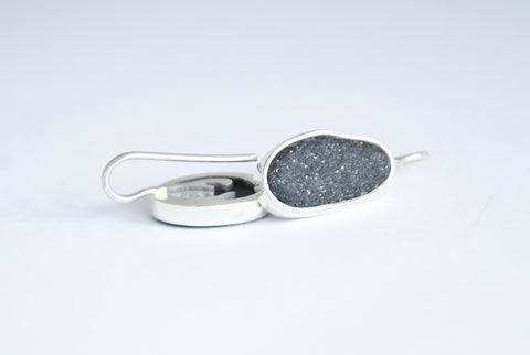 Handmade Silver earrings with dark grey seashore stones 