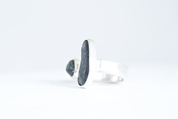 Open design two stone silver ring