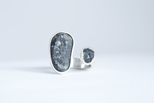 Open design two stone silver ring