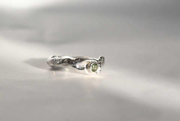Handmade silver ring with green sapphire gemstone. One of a kind jewellery. 