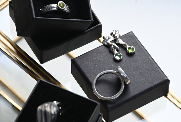 Natural green tourmaline silver stud earrings. Handmade jewellery