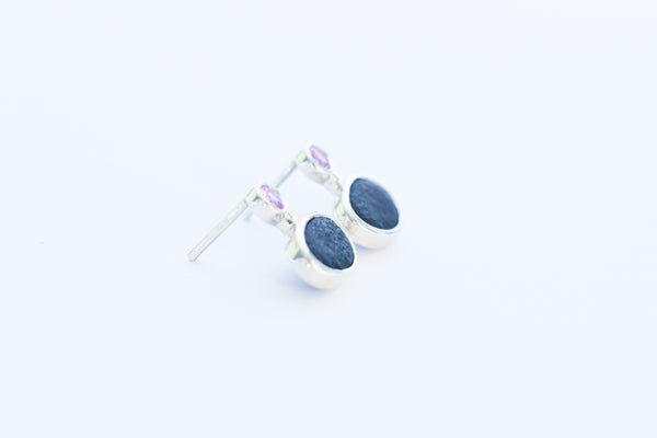 Black stone pink sapphire handmade earrings
