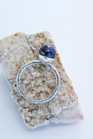 Purple pearl silver sterling ring