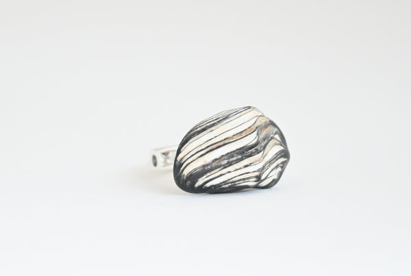 Handmade Silver ring with wavy design and sapphires
