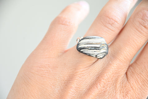 Handmade Silver ring with wavy design and sapphires