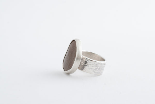 Handmade silver ring with rough nature stone