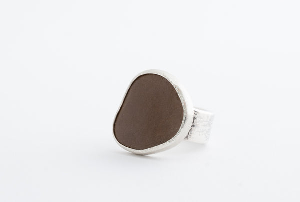 Handmade silver ring with rough nature stone