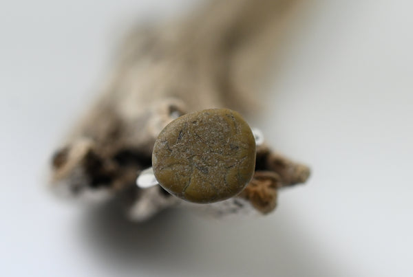 Beige beach stone silver ring. Handmade jewellery.