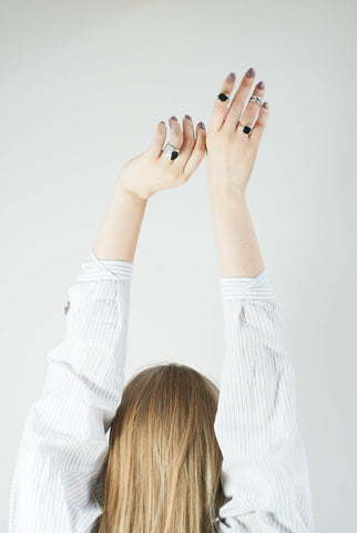 Wide band Silver ring with Natural black stone