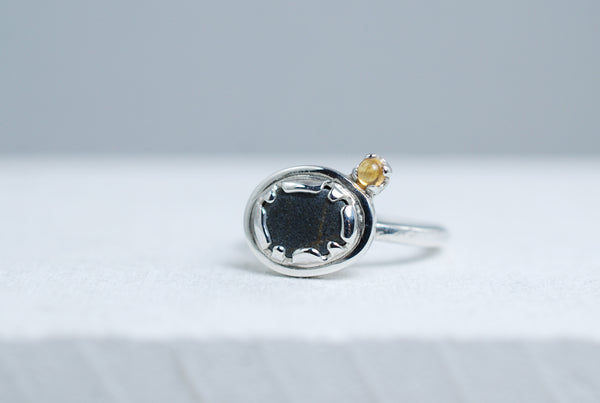 Natural black stone ring