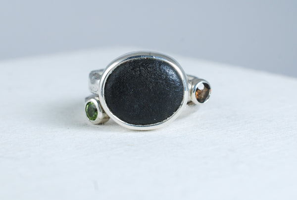 Silver stacking ring with Green Peridot