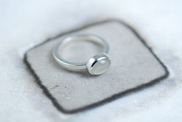 Bezel setting Silver ring with Grey Moonstone