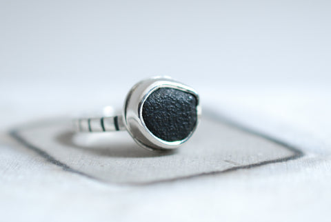 Silver ring with natural black stone