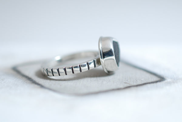 Silver ring with natural black stone
