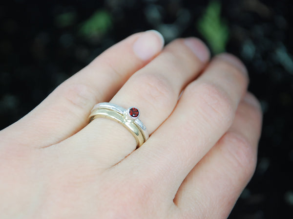 Red garnet silver stacking ring