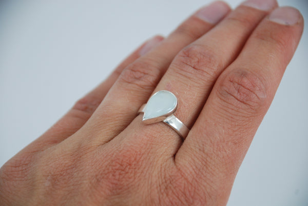 Aquamarine Pear Bezel Sterling Silver ring