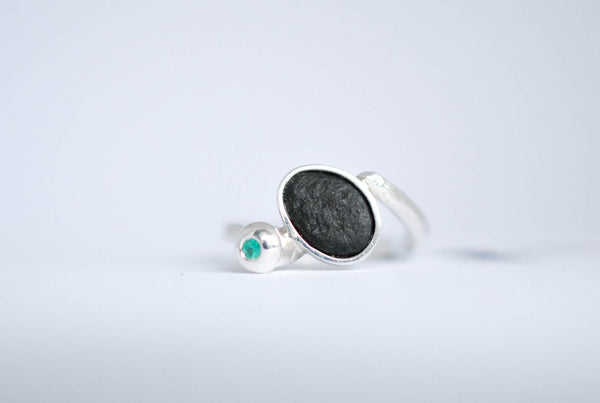 Art jewelry. Handmade silver ring with emerald.