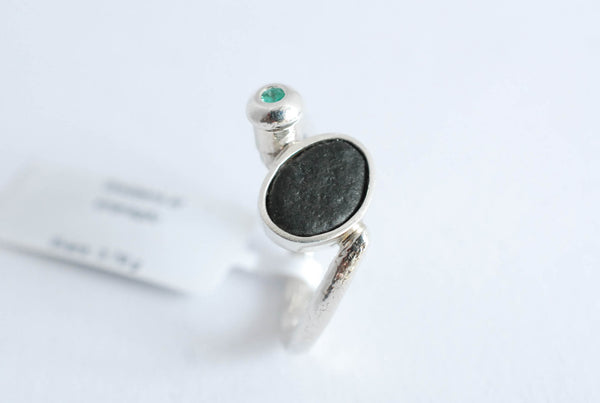 Art jewelry. Handmade silver ring with emerald.
