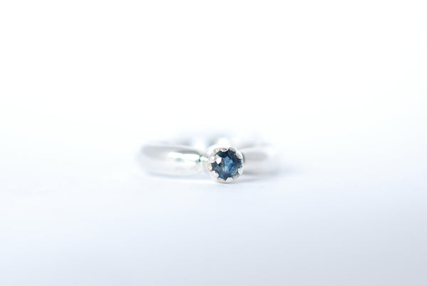 Silver ring with Blue Sapphire. "Queen"