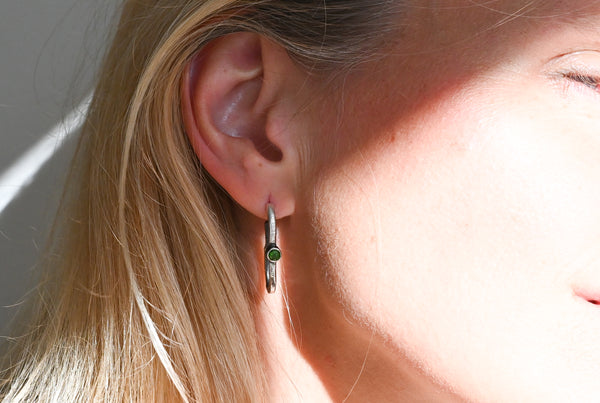 Silver earrings with green diopside