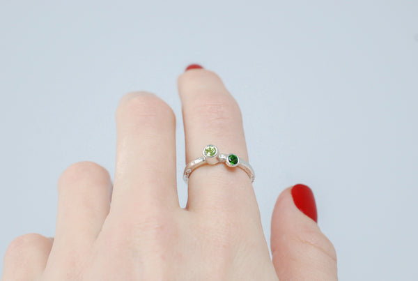 Two green stone designer ring